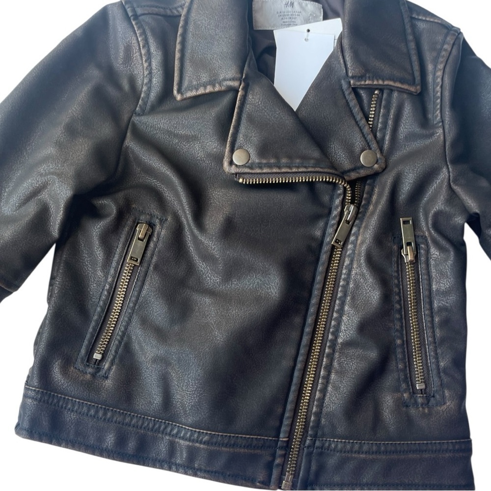H&M Brown Faux Leather Kids Moto Jacket - Picture 4 of 5